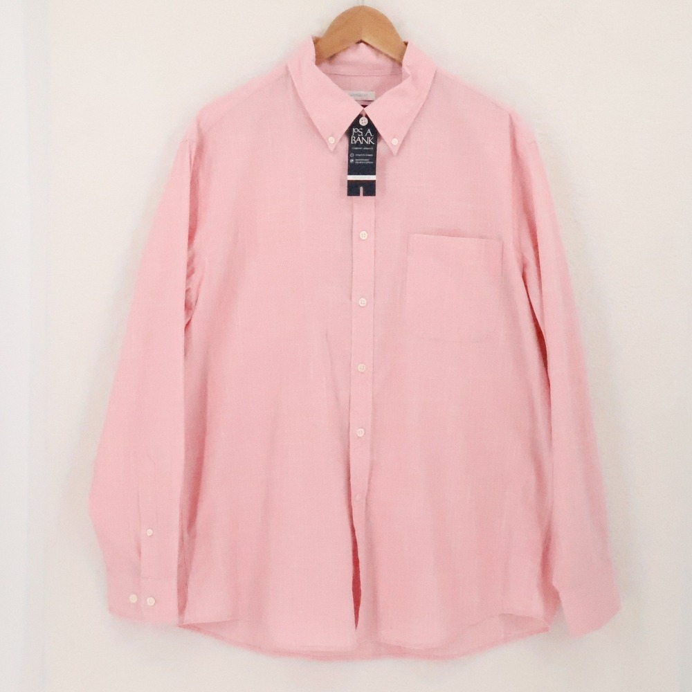 Jos A Bank Tailored Fit Button Down Shirt Mens Size L Pink Business Professional